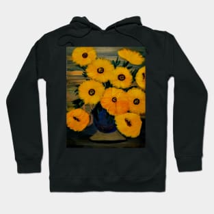 Some abstract sunflowers in a deep blue vintage style vase Hoodie